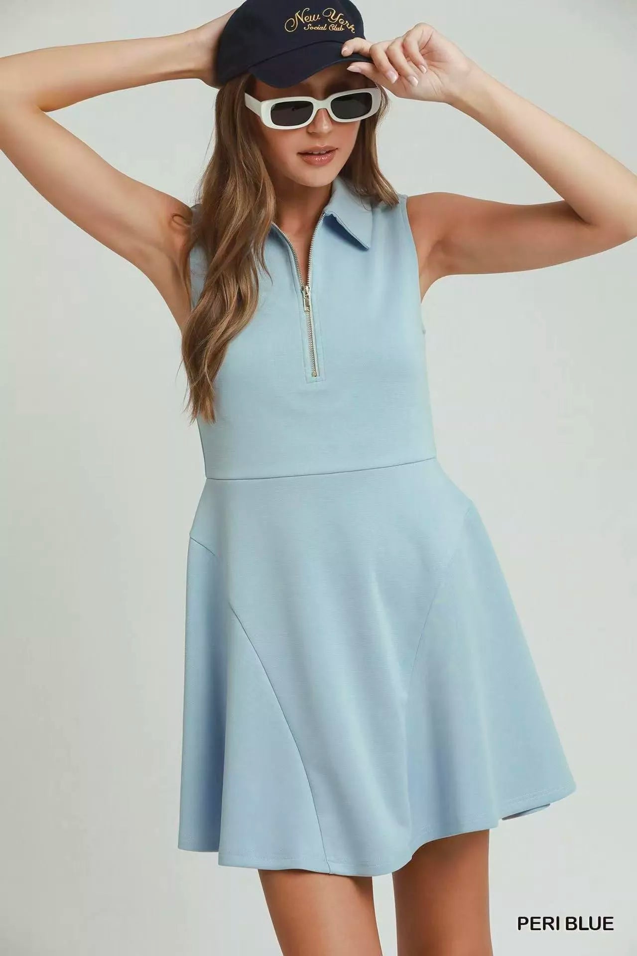 Women's Periwinkle Blue Quarter Zip Tennis Active Dress - Active Dresses
