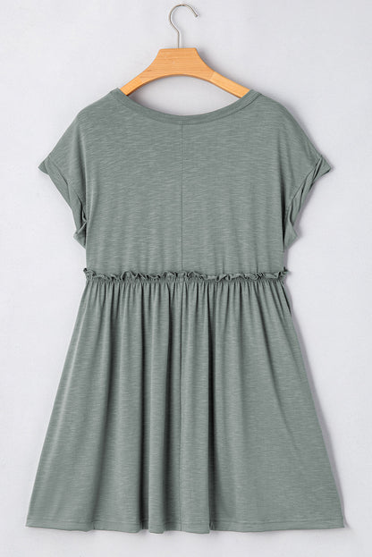 Gathered Seam Solid Casual T-Shirt Dress — Feminine Flowy Everyday Style - T Shirt Dresses