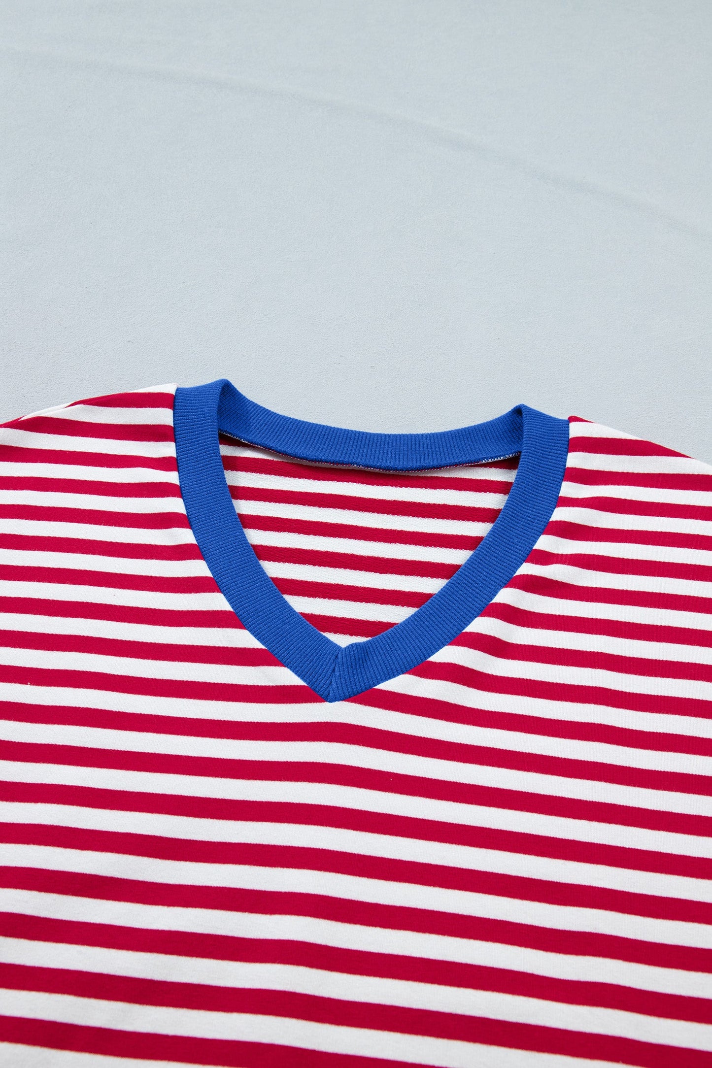 Striped Colorblock V-Neck Tee & Drawstring Shorts Two-Piece Set — Laid-Back Casual Style - Two Piece Sets/Short Sets