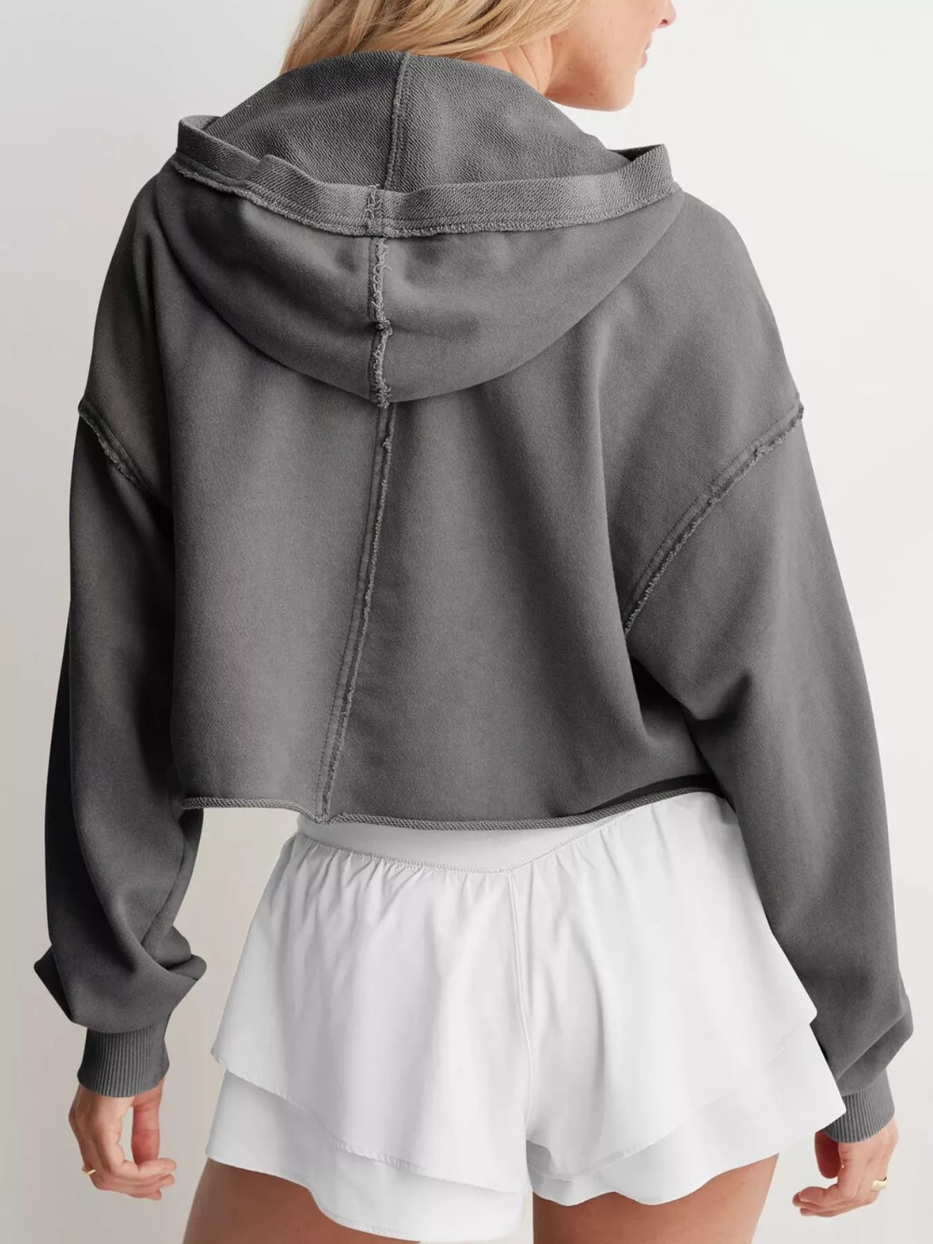 Exposed Seam Dropped Shoulder Hoodie - Pullover Hoodies