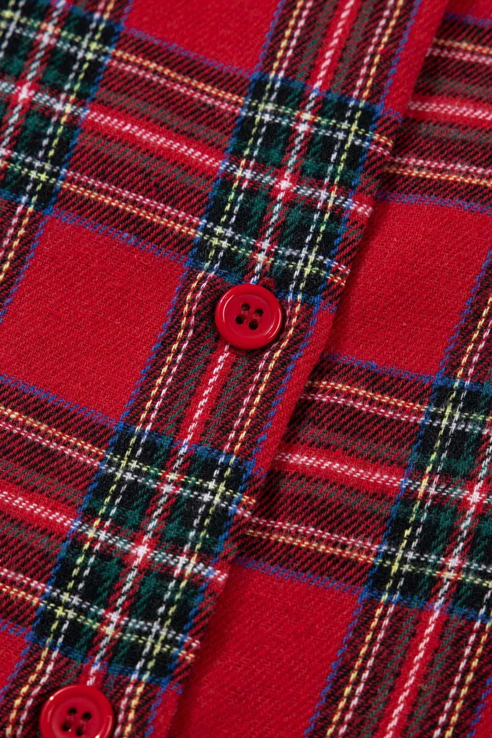 Plaid Christmas Pajama Set with Button-Front Shirt, Pockets and Drawstring Shorts