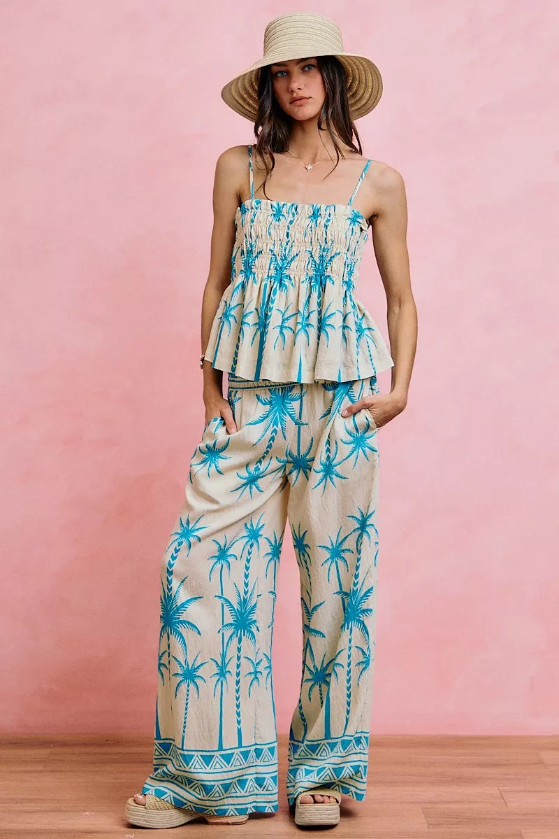 Women's Palm Tree Print Smocked Cami Top - Cami Tops