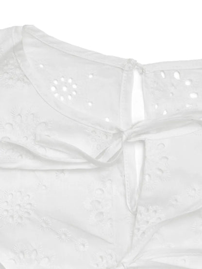 Tied Eyelet Puff Short Sleeve Bodysuit - Bodysuits