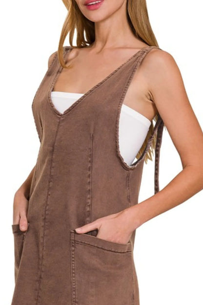 Washed Adjustable Strap Denim Overall Dress – outfit idea for women | Ro + Ivy