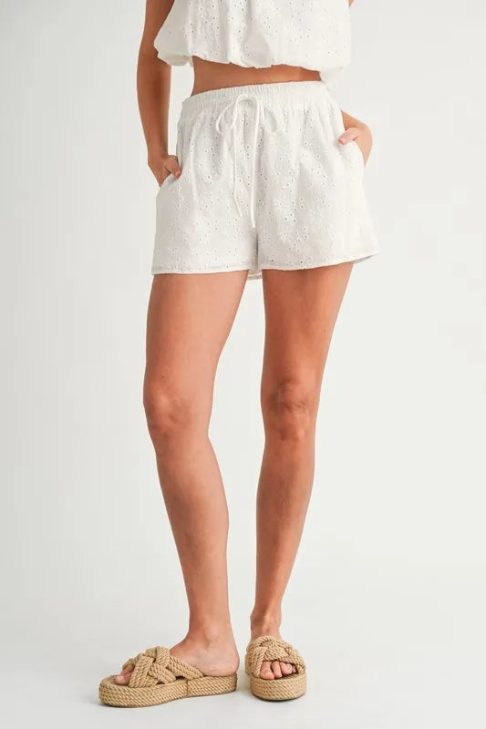 Eyelet Bubble Hem Sleeveless Top And Shorts Set – outfit idea for women | Ro + Ivy