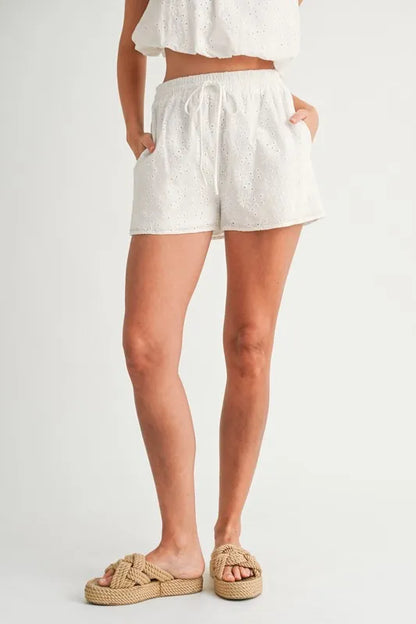 Eyelet Bubble Hem Sleeveless Top And Shorts Set – outfit idea for women | Ro + Ivy