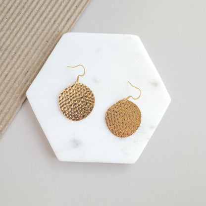 Gold Hammered Brass Drop Earrings — 18K Plated Hypoallergenic Minimalist Wardrobe Staple - Earrings