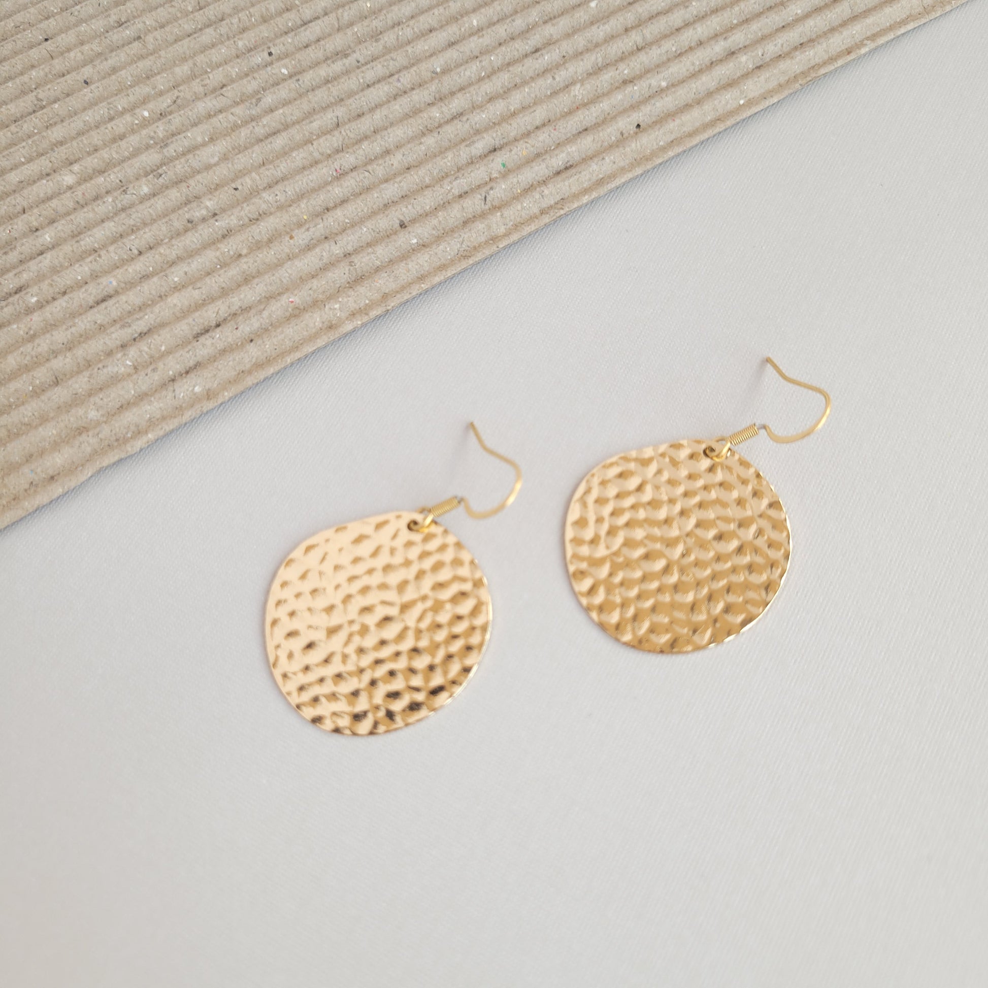 Gold Hammered Brass Drop Earrings — 18K Plated Hypoallergenic Minimalist Wardrobe Staple - Earrings