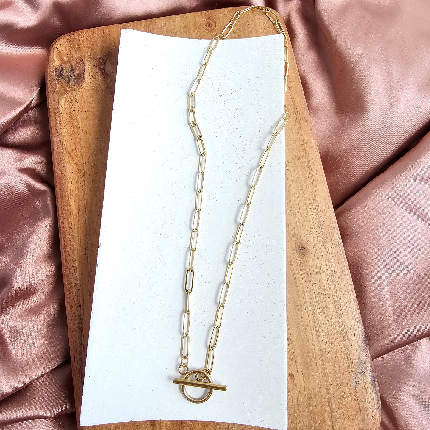 Luxe Gold Paperclip Chain Toggle Clasp Necklace 20" — 18K Plated Layering Everyday Jewelry - Necklaces