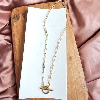 Luxe Gold Paperclip Chain Toggle Clasp Necklace 20" — 18K Plated Layering Everyday Jewelry - Necklaces