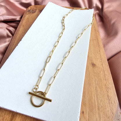 Luxe Gold Paperclip Chain Toggle Clasp Necklace 20" — 18K Plated Layering Everyday Jewelry - Necklaces