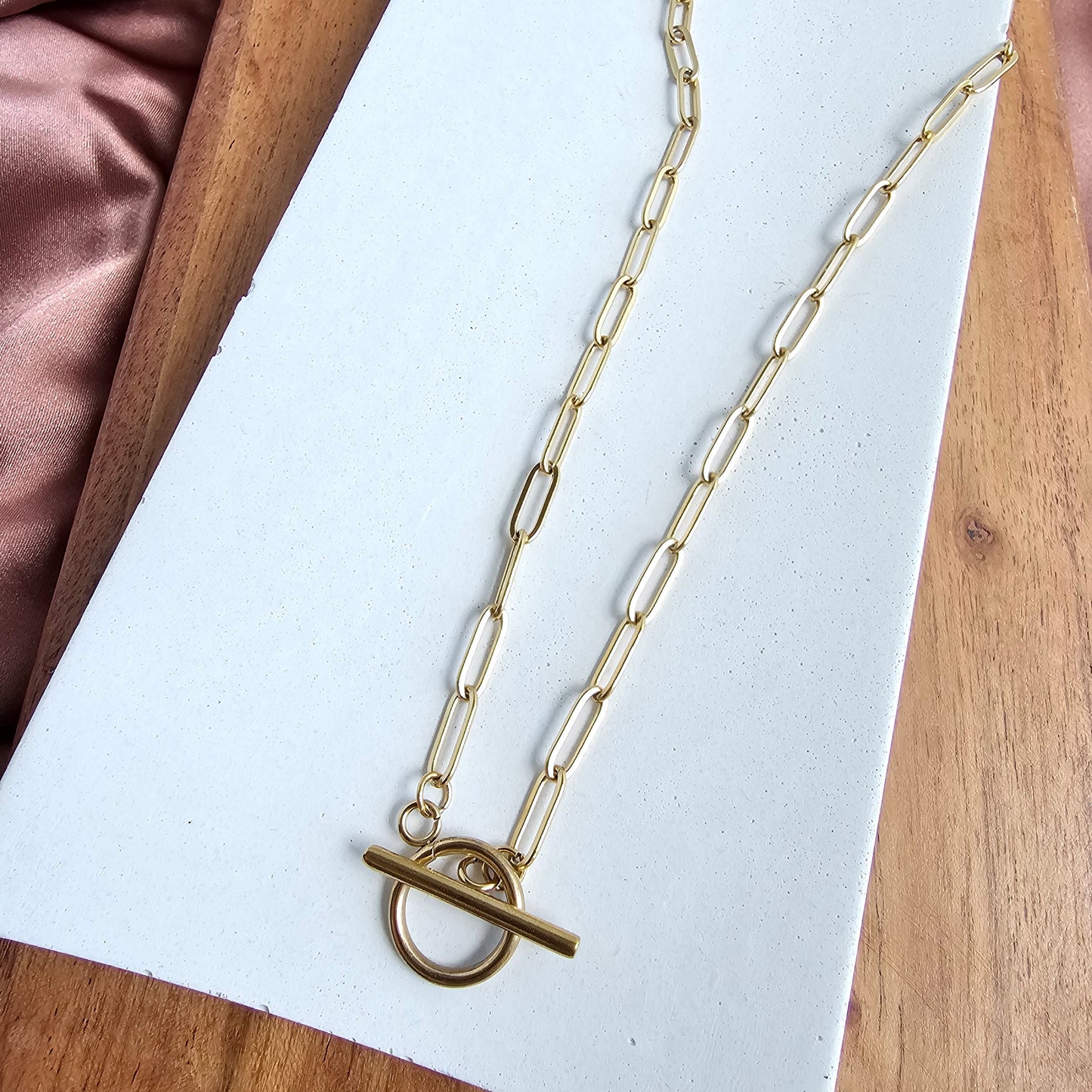 Luxe Gold Paperclip Chain Toggle Clasp Necklace 20" — 18K Plated Layering Everyday Jewelry - Necklaces