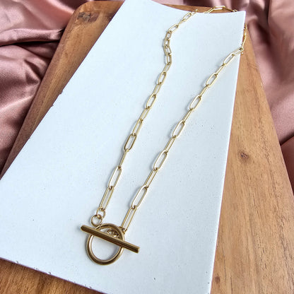 Luxe Gold Paperclip Chain Toggle Clasp Necklace 20" — 18K Plated Layering Everyday Jewelry - Necklaces