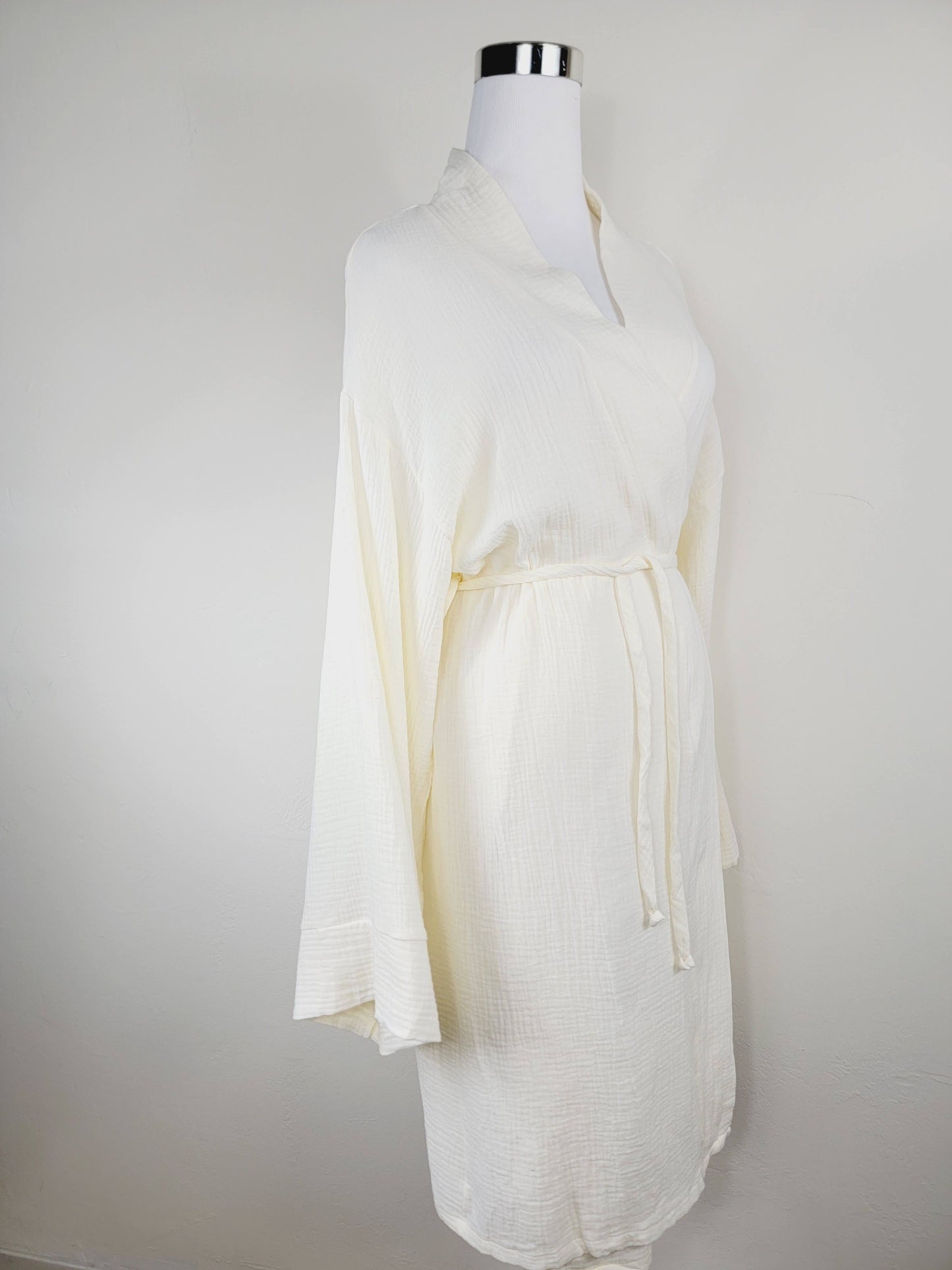 Women's Cotton Muslin Wrap Robe — Lightweight Breathable Belted Loose Sleeve Airy Style - Robes
