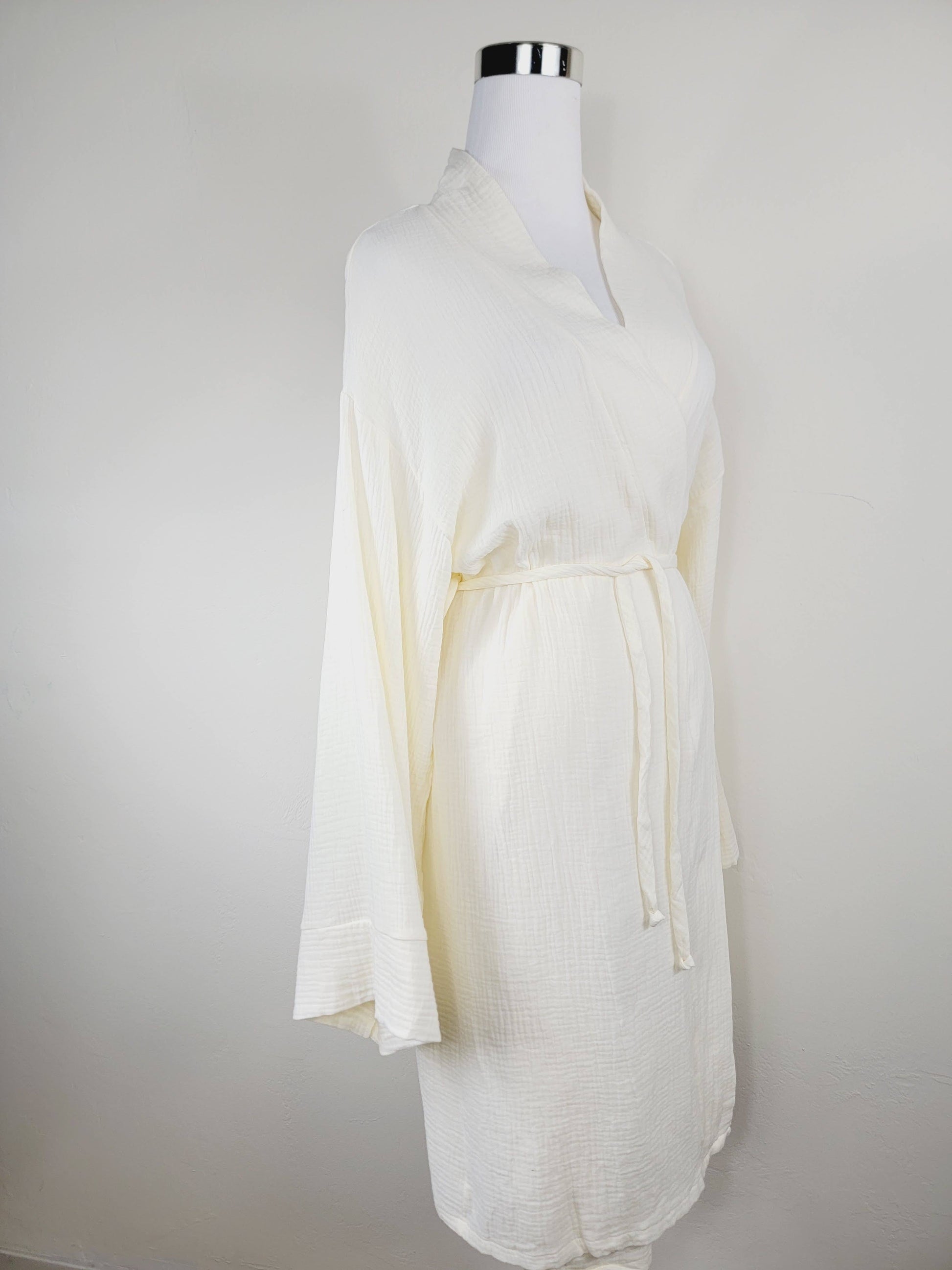 Women's Cotton Muslin Wrap Robe — Lightweight Breathable Belted Loose Sleeve Airy Style - Robes