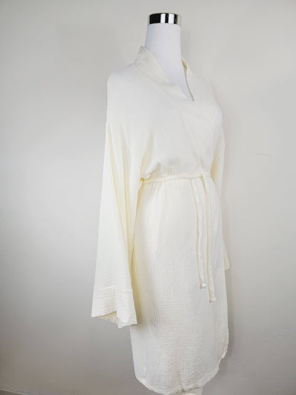Women's Cotton Muslin Wrap Robe — Lightweight Breathable Belted Loose Sleeve Airy Style - Robes