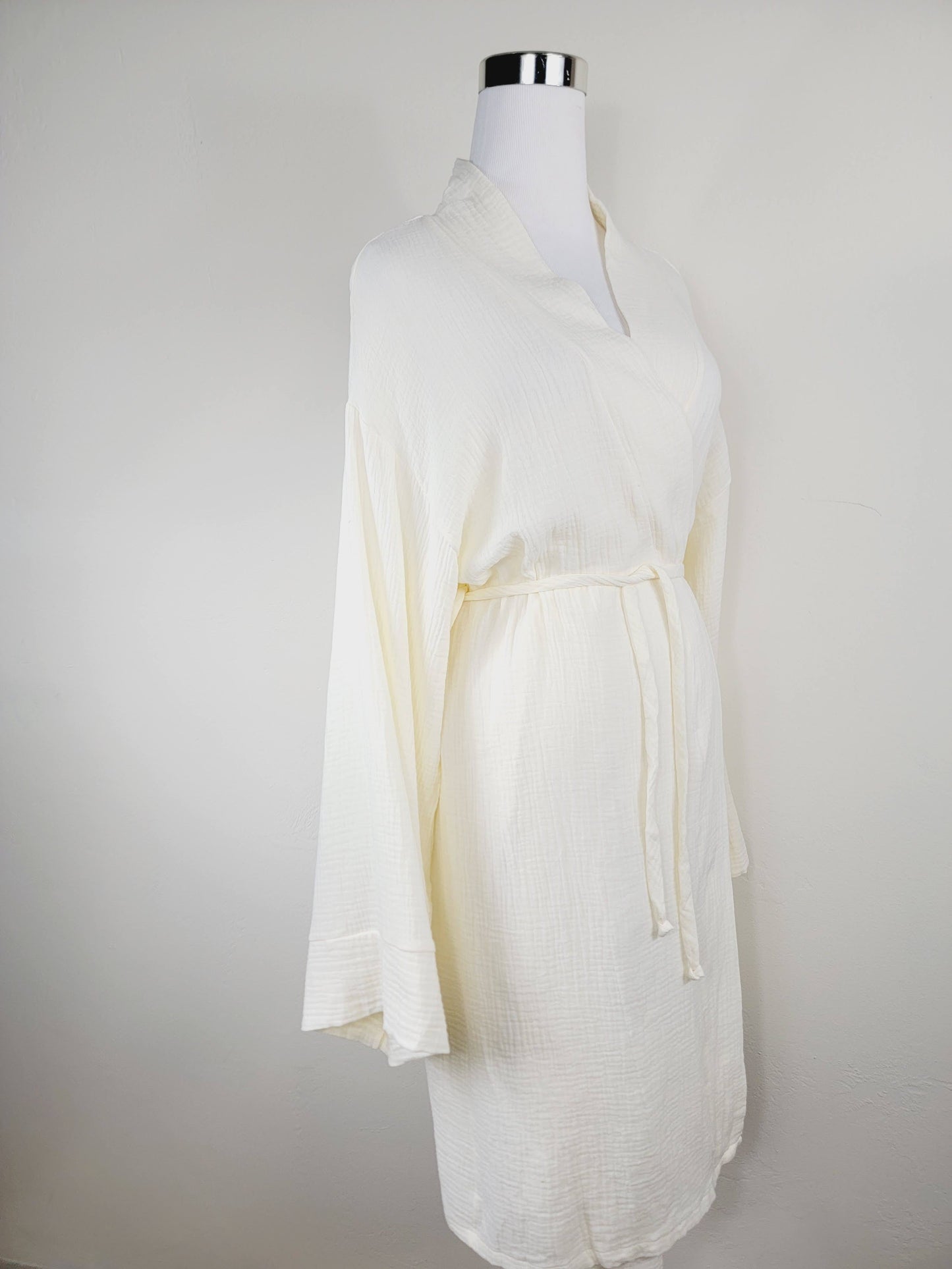 Women's Cotton Muslin Wrap Robe — Lightweight Breathable Belted Loose Sleeve Airy Style - Robes