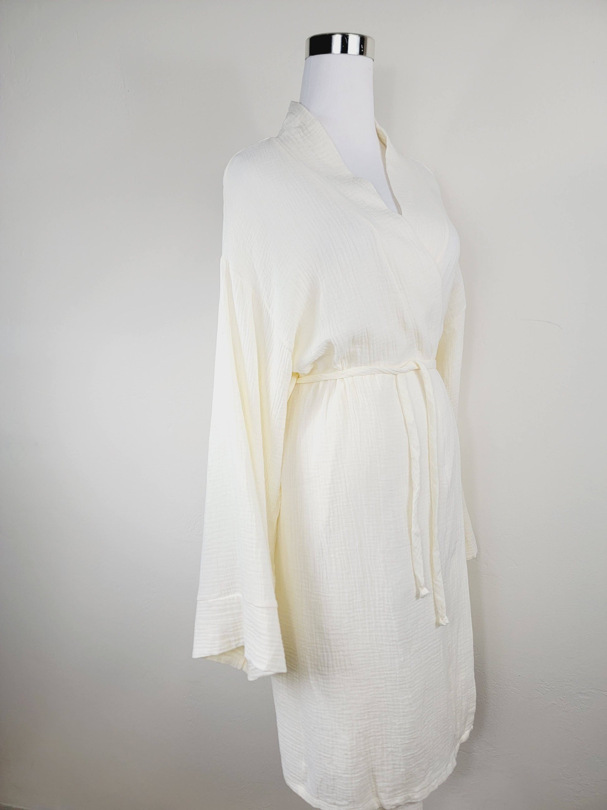 Women's Cotton Muslin Wrap Robe — Lightweight Breathable Belted Loose Sleeve Airy Style - Robes