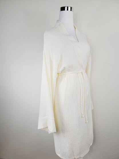 Women's Cotton Muslin Wrap Robe — Lightweight Breathable Belted Loose Sleeve Airy Style - Robes