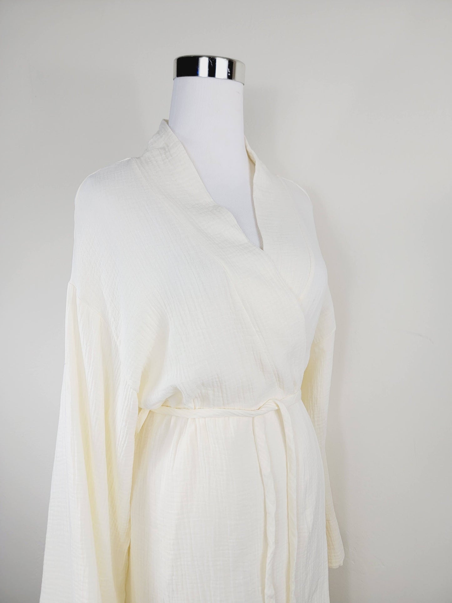 Women's Cotton Muslin Wrap Robe — Lightweight Breathable Belted Loose Sleeve Airy Style - Robes