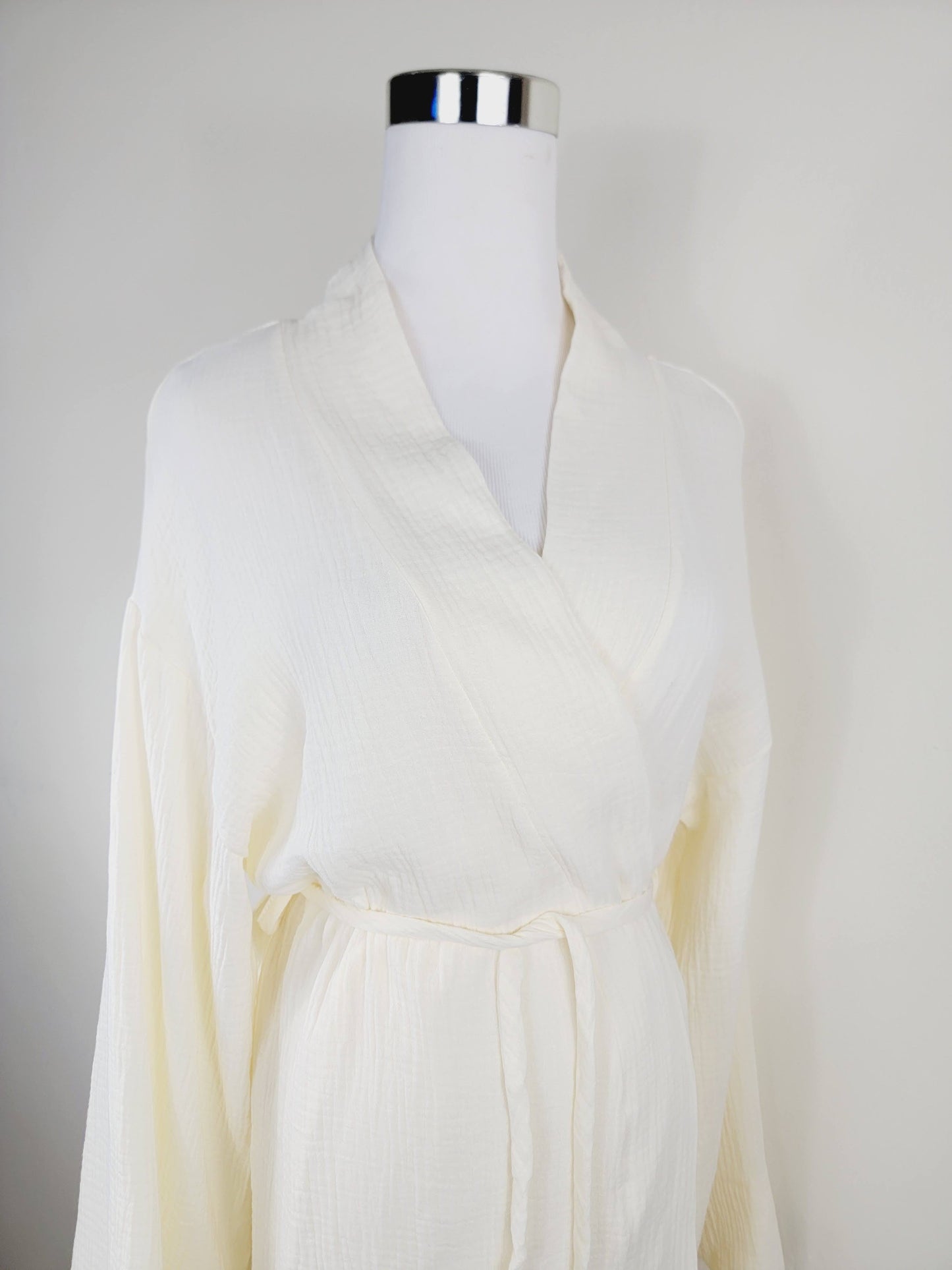 Women's Cotton Muslin Wrap Robe — Lightweight Breathable Belted Loose Sleeve Airy Style - Robes