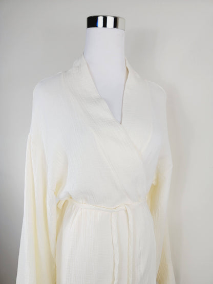 Women's Cotton Muslin Wrap Robe — Lightweight Breathable Belted Loose Sleeve Airy Style - Robes