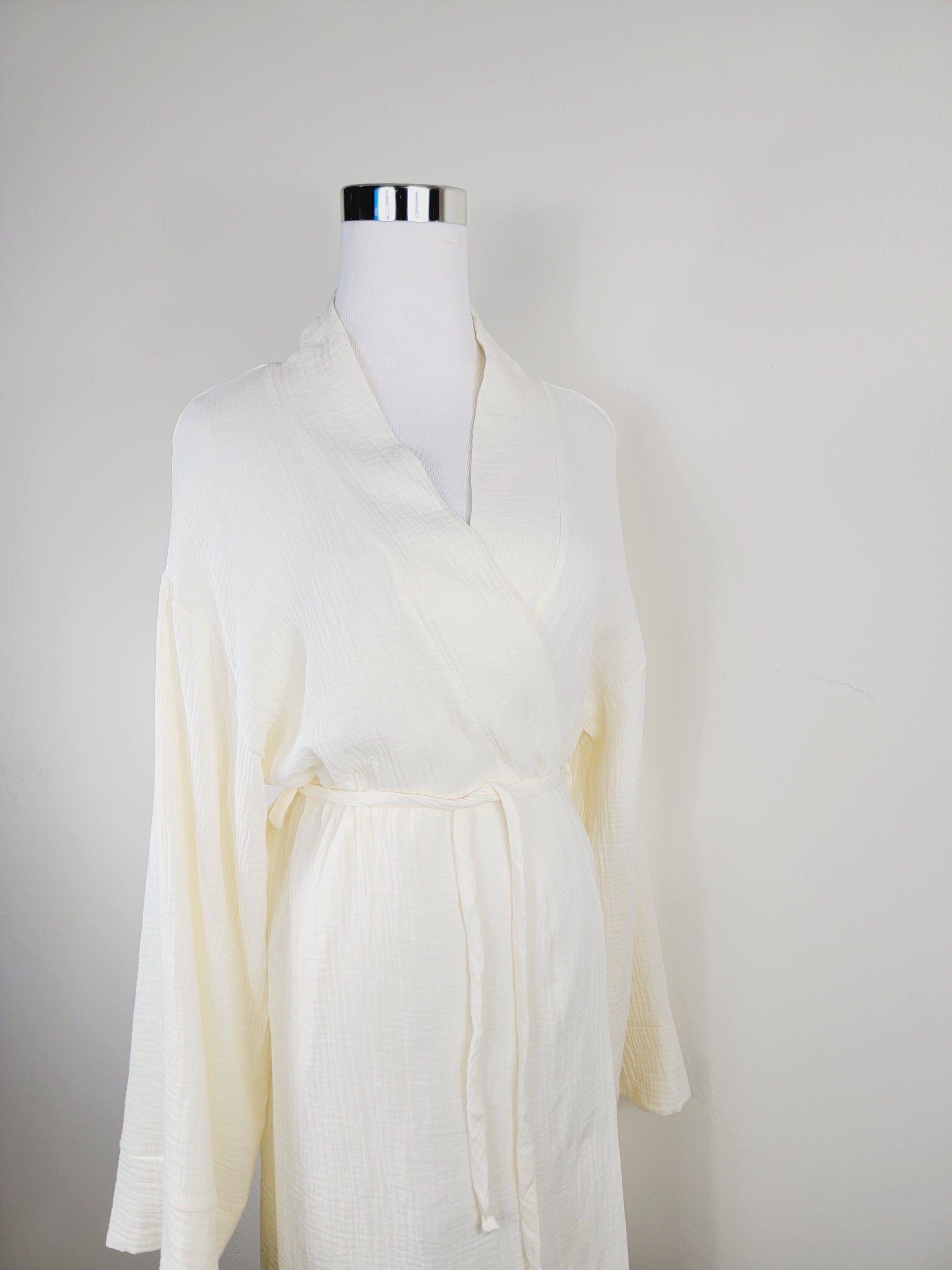Women's Cotton Muslin Wrap Robe — Lightweight Breathable Belted Loose Sleeve Airy Style - Robes
