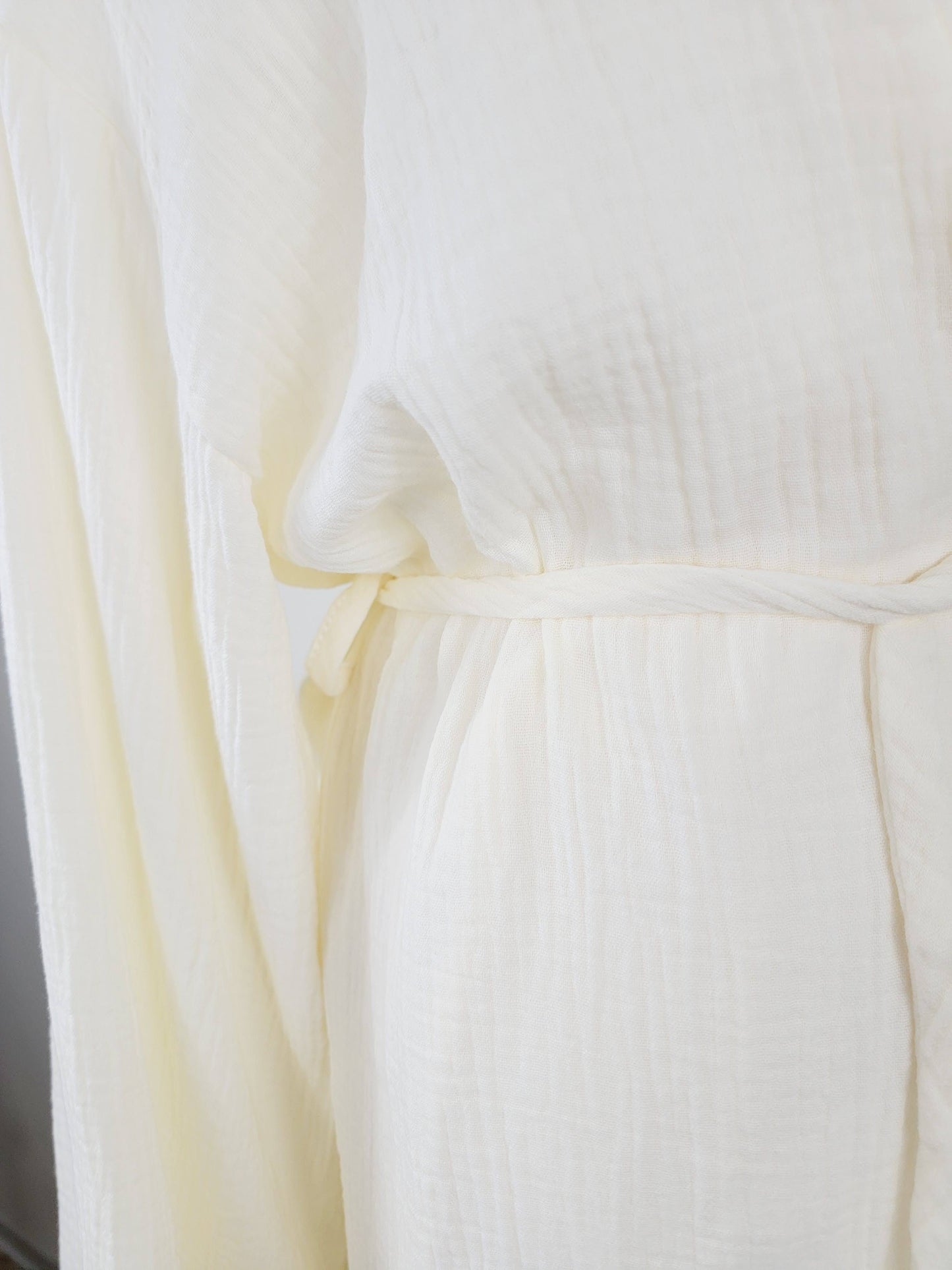 Women's Cotton Muslin Wrap Robe — Lightweight Breathable Belted Loose Sleeve Airy Style - Robes
