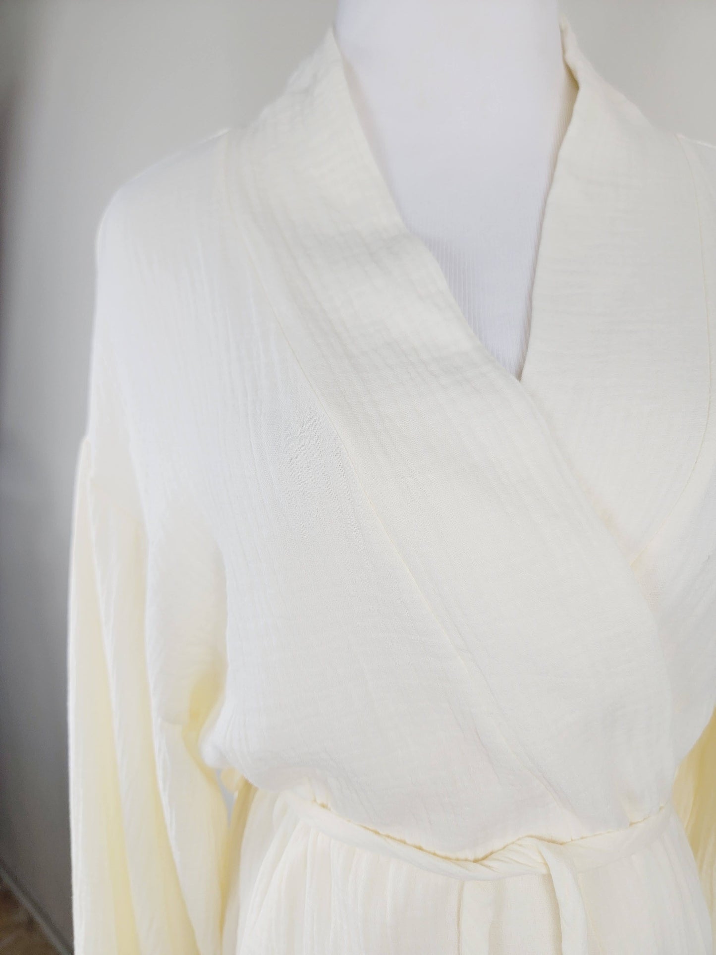 Women's Cotton Muslin Wrap Robe — Lightweight Breathable Belted Loose Sleeve Airy Style - Robes