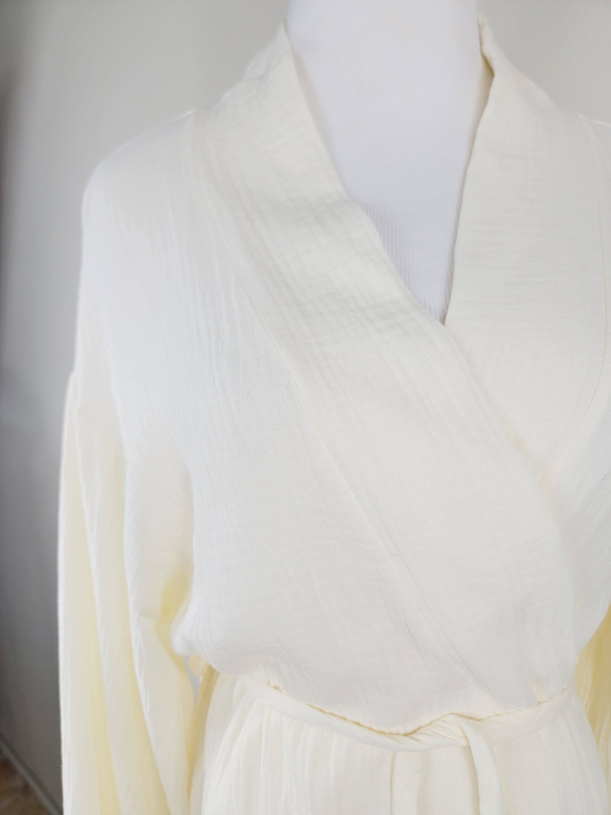 Women's Cotton Muslin Wrap Robe — Lightweight Breathable Belted Loose Sleeve Airy Style - Robes