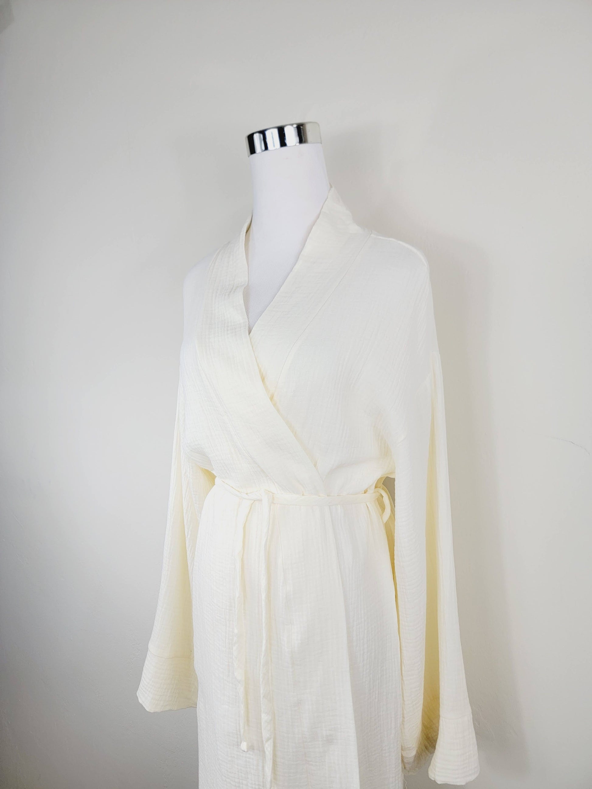 Women's Cotton Muslin Wrap Robe — Lightweight Breathable Belted Loose Sleeve Airy Style - Robes