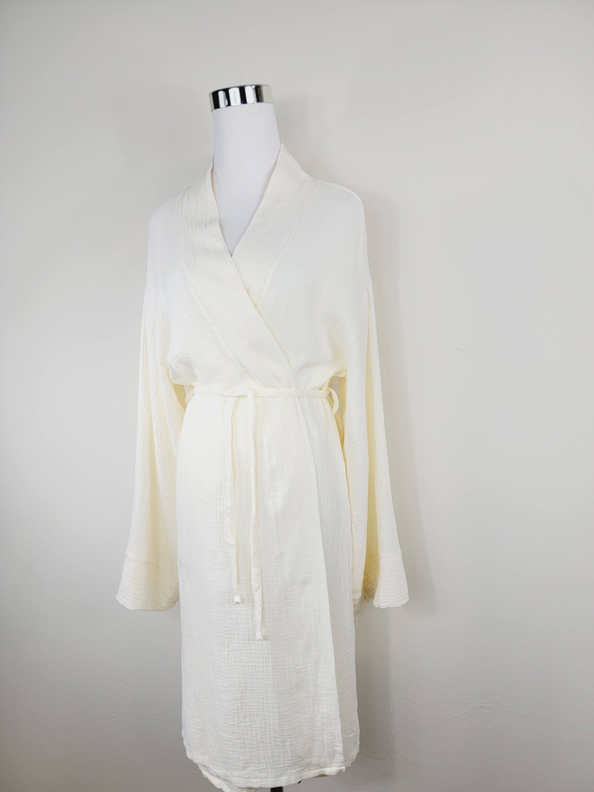 Women's Cotton Muslin Wrap Robe — Lightweight Breathable Belted Loose Sleeve Airy Style - Robes