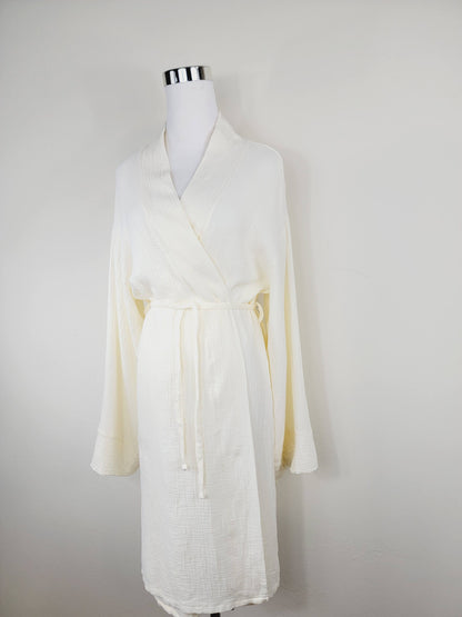 Women's Cotton Muslin Wrap Robe — Lightweight Breathable Belted Loose Sleeve Airy Style - Robes