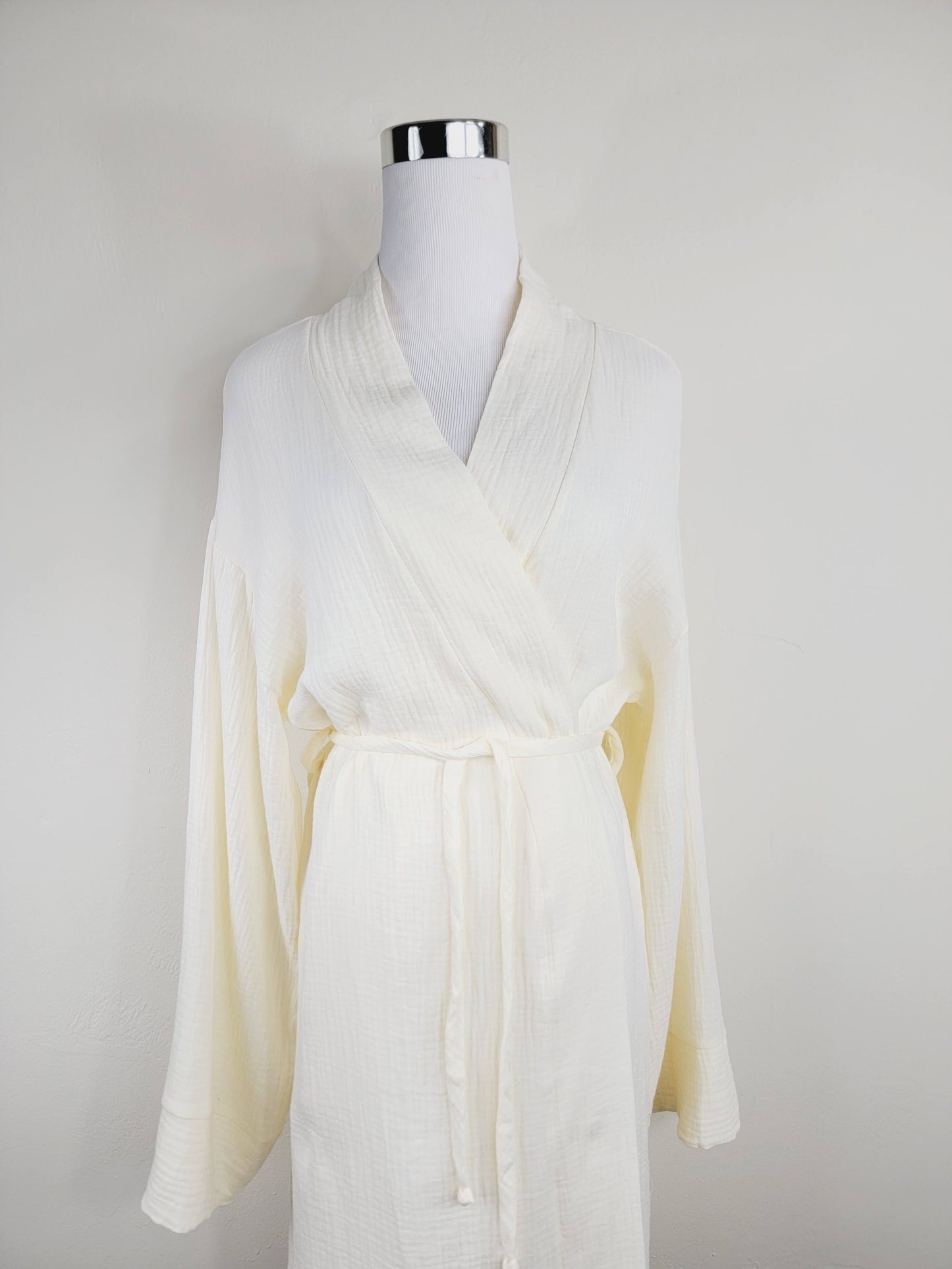 Women's Cotton Muslin Wrap Robe — Lightweight Breathable Belted Loose Sleeve Airy Style - Robes