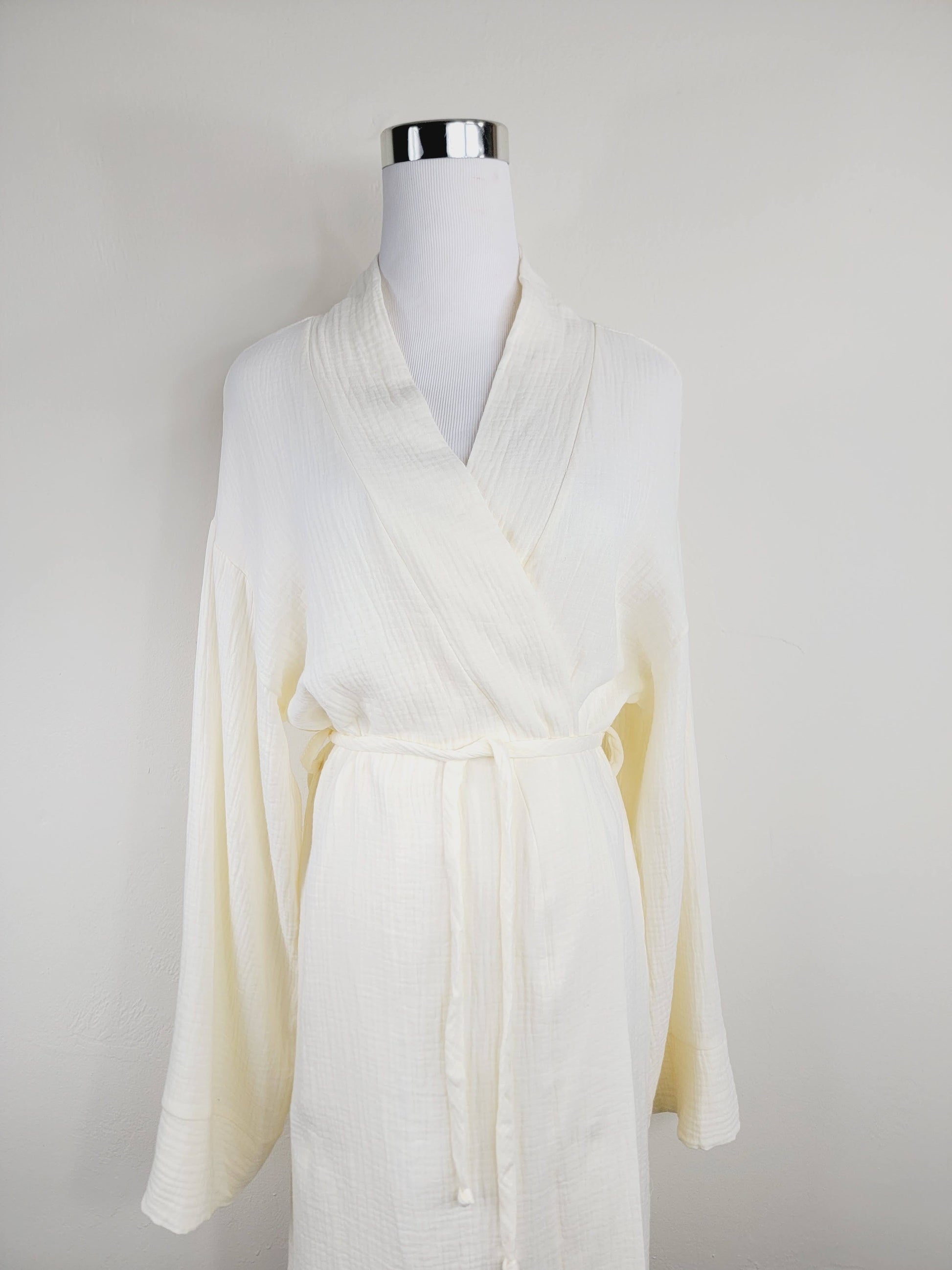 Women's Cotton Muslin Wrap Robe — Lightweight Breathable Belted Loose Sleeve Airy Style - Robes