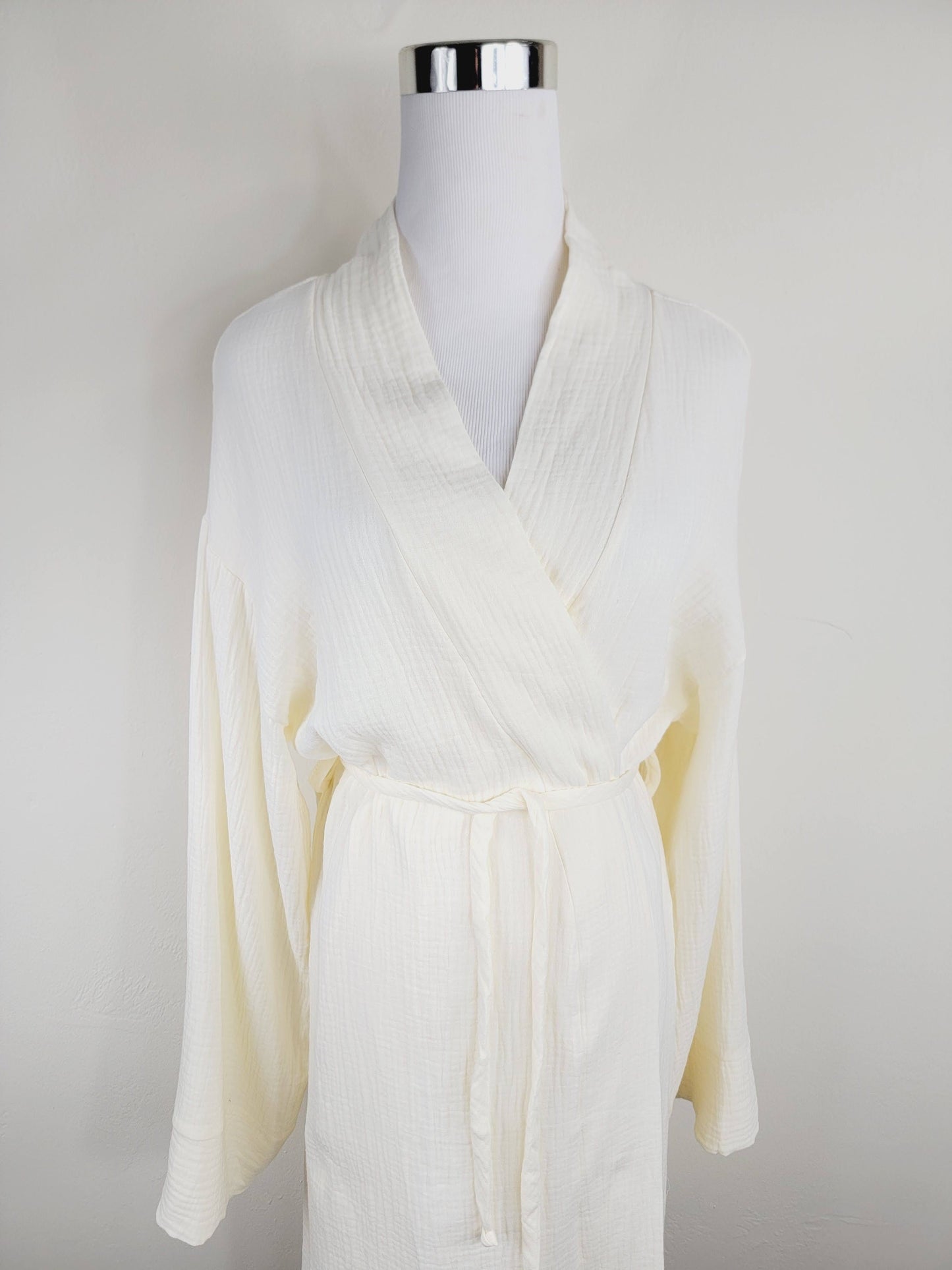 Women's Cotton Muslin Wrap Robe — Lightweight Breathable Belted Loose Sleeve Airy Style - Robes