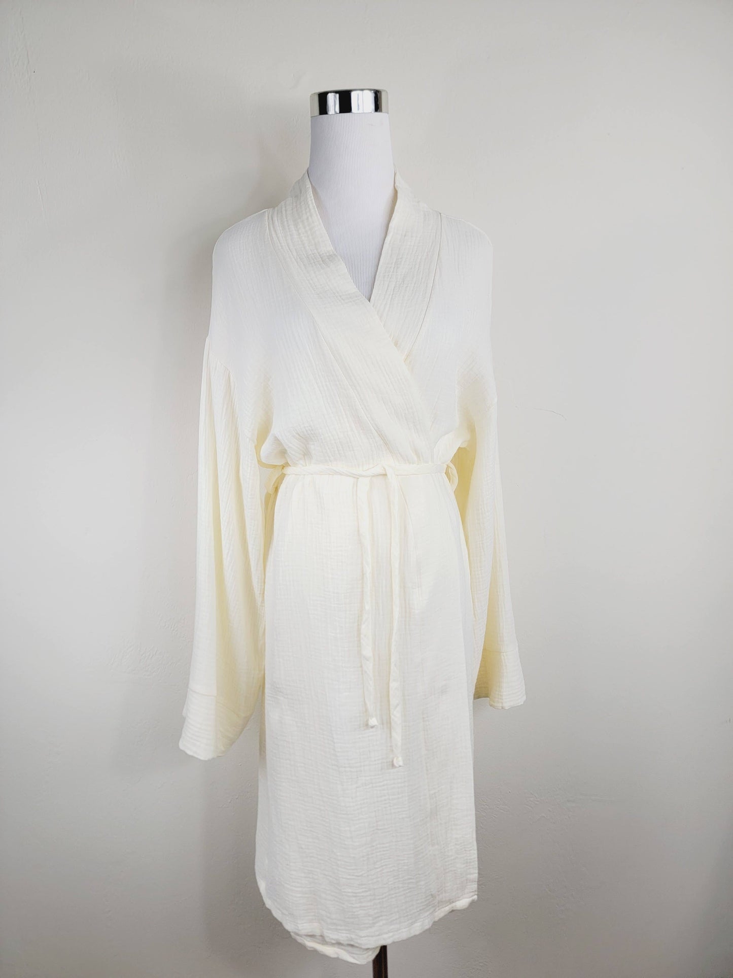Women's Cotton Muslin Wrap Robe — Lightweight Breathable Belted Loose Sleeve Airy Style - Robes
