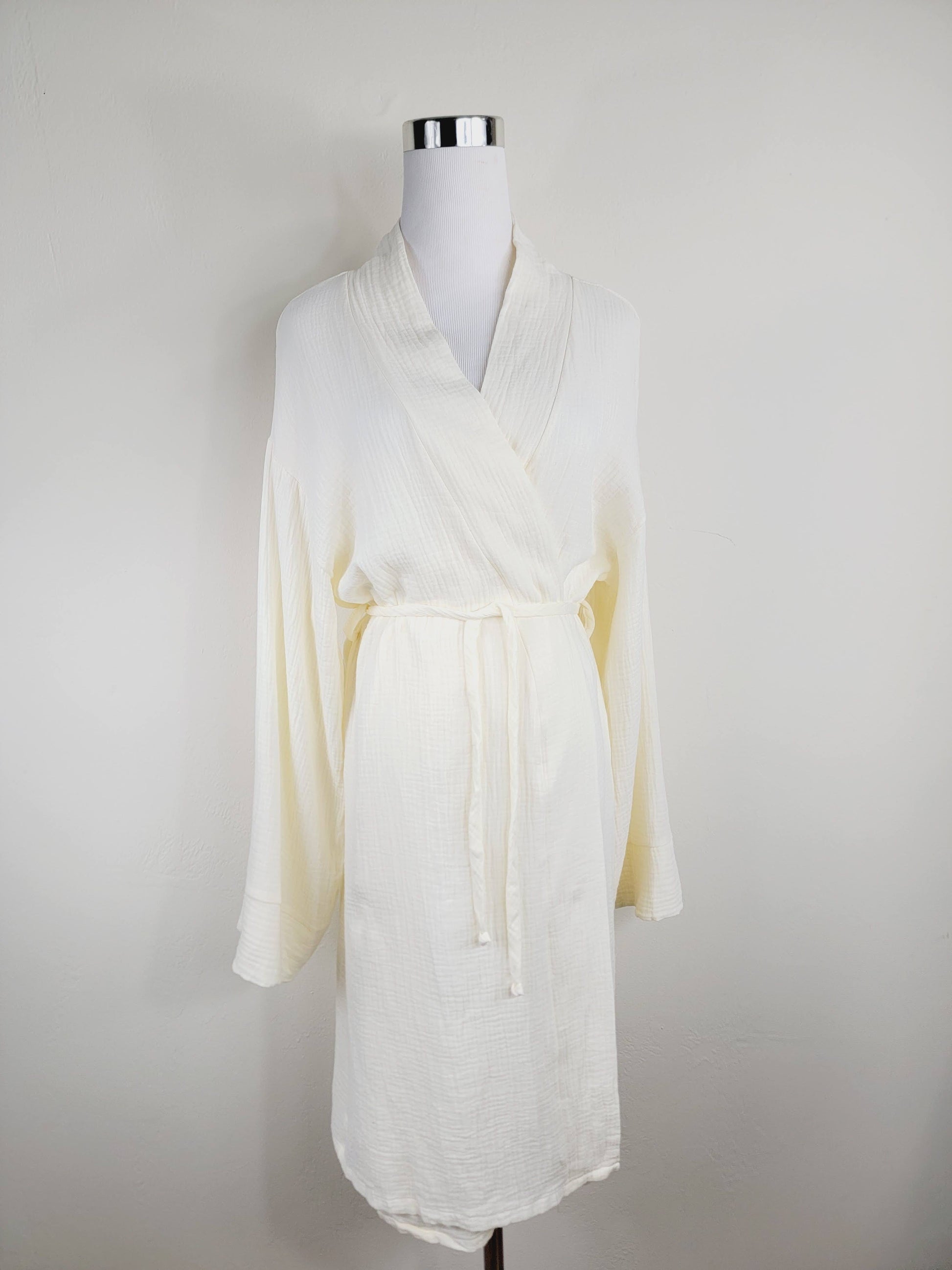 Women's Cotton Muslin Wrap Robe — Lightweight Breathable Belted Loose Sleeve Airy Style - Robes