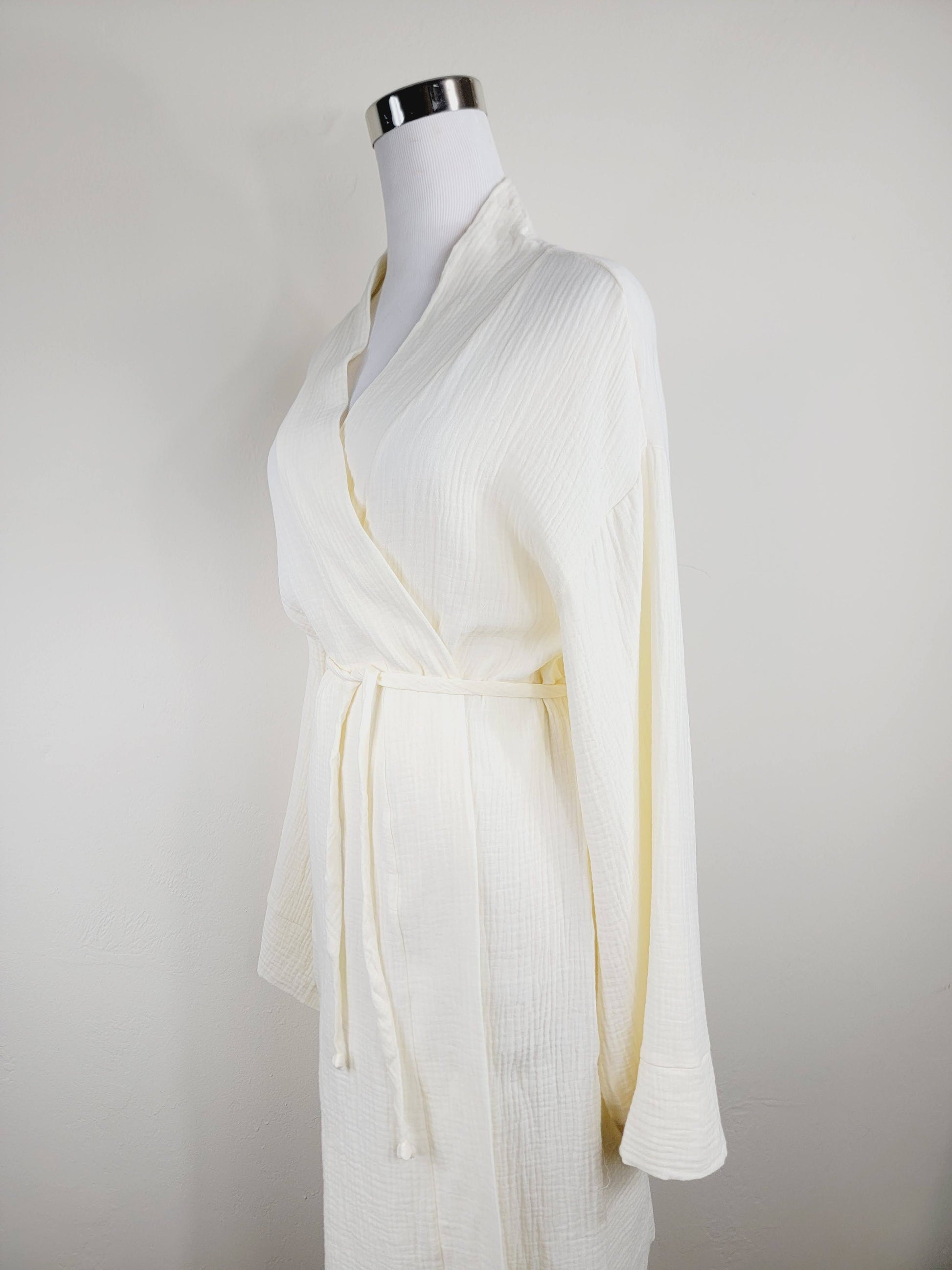 Women's Cotton Muslin Wrap Robe — Lightweight Breathable Belted Loose Sleeve Airy Style - Robes