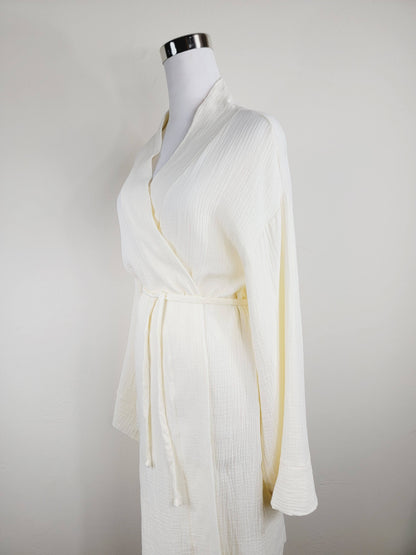 Women's Cotton Muslin Wrap Robe — Lightweight Breathable Belted Loose Sleeve Airy Style - Robes