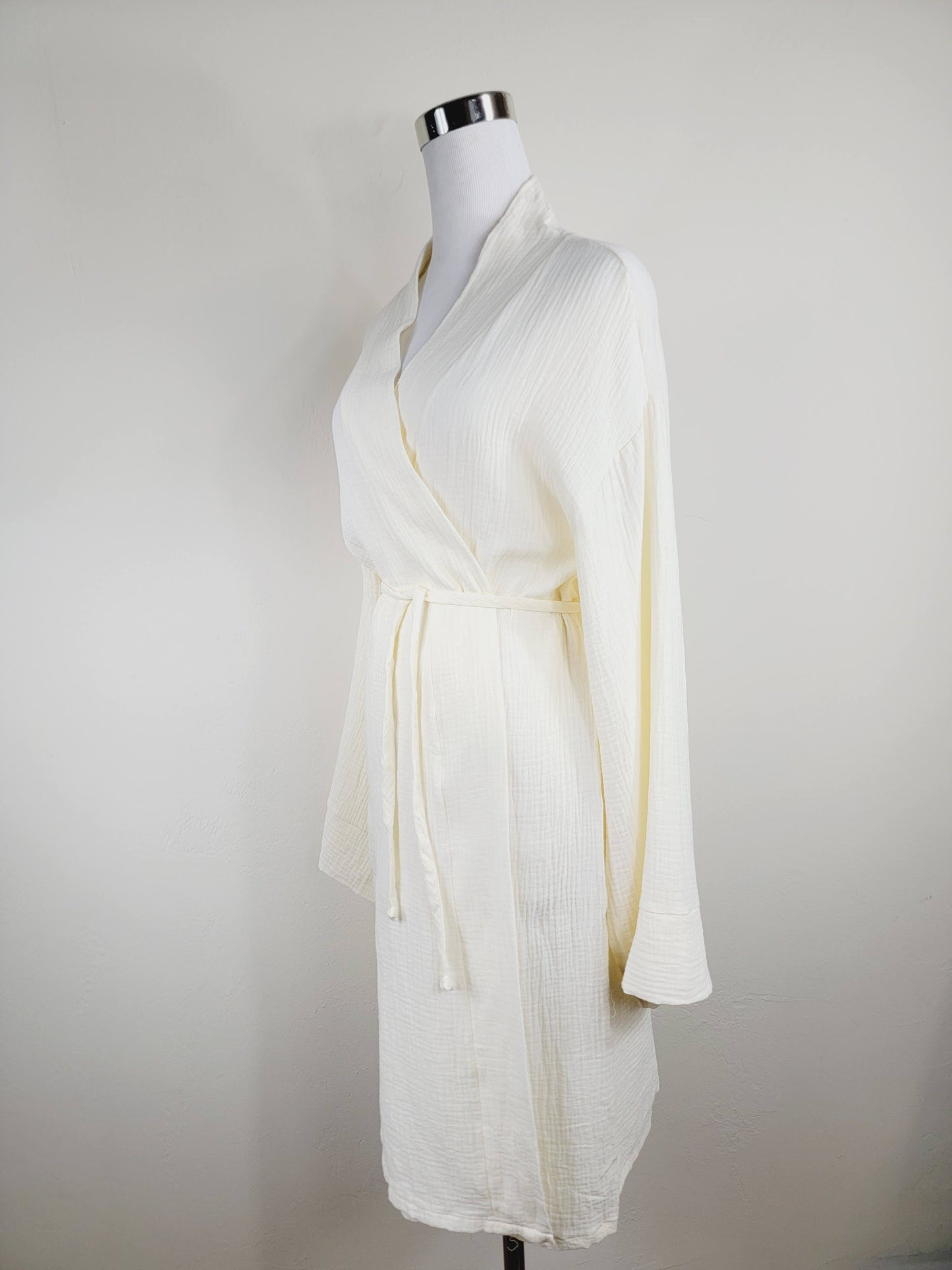 Women's Cotton Muslin Wrap Robe — Lightweight Breathable Belted Loose Sleeve Airy Style - Robes