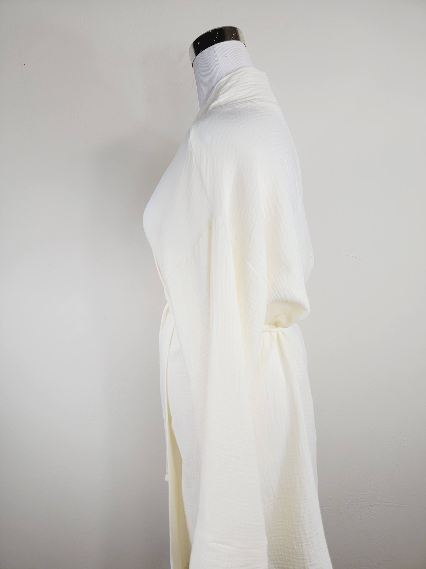 Women's Cotton Muslin Wrap Robe — Lightweight Breathable Belted Loose Sleeve Airy Style - Robes