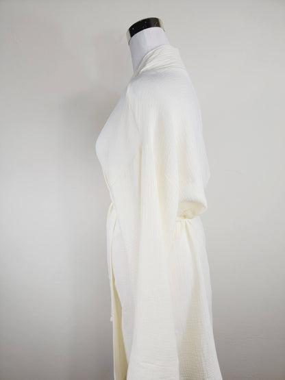Women's Cotton Muslin Wrap Robe — Lightweight Breathable Belted Loose Sleeve Airy Style - Robes