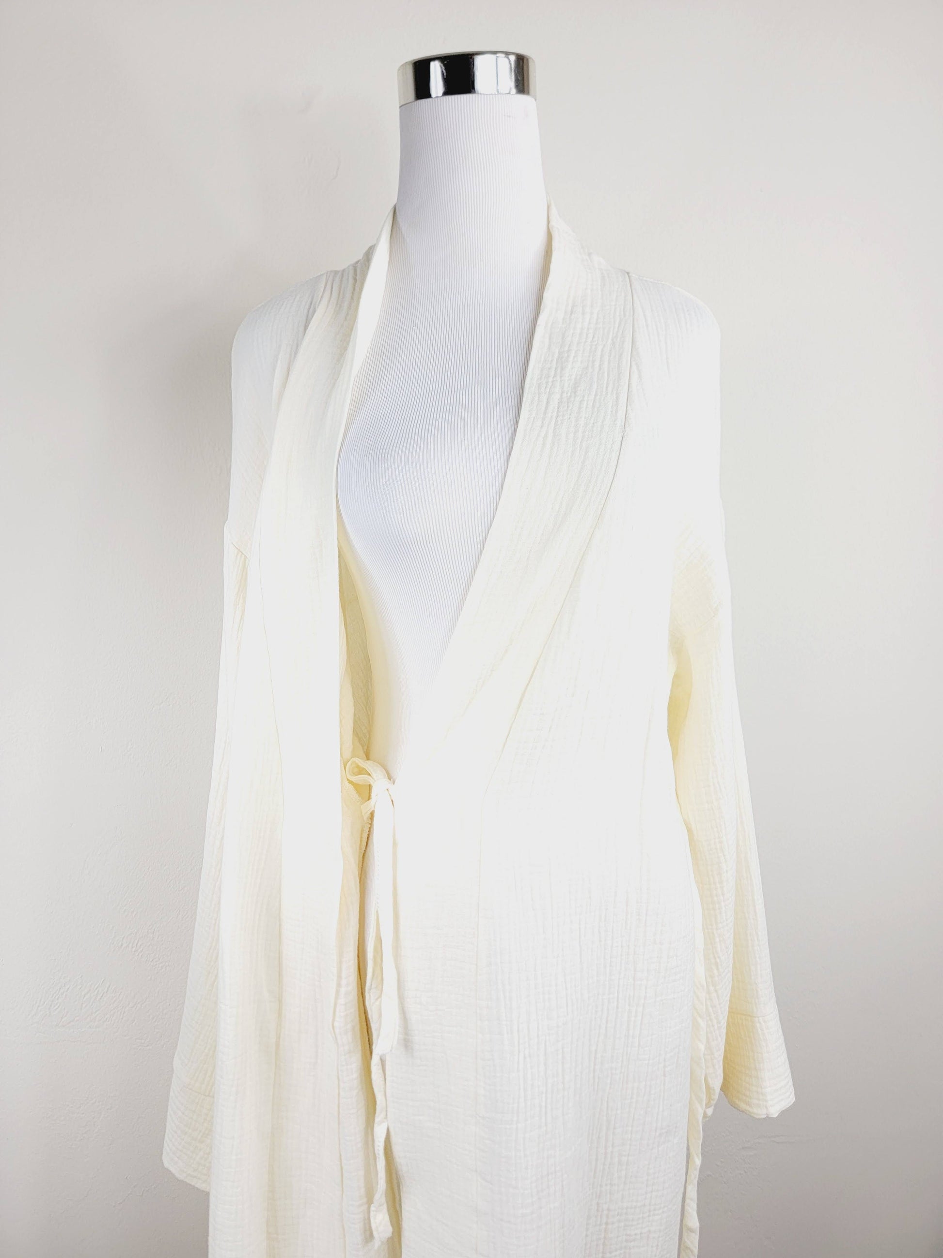 Women's Cotton Muslin Wrap Robe — Lightweight Breathable Belted Loose Sleeve Airy Style - Robes