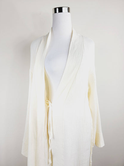 Women's Cotton Muslin Wrap Robe — Lightweight Breathable Belted Loose Sleeve Airy Style - Robes
