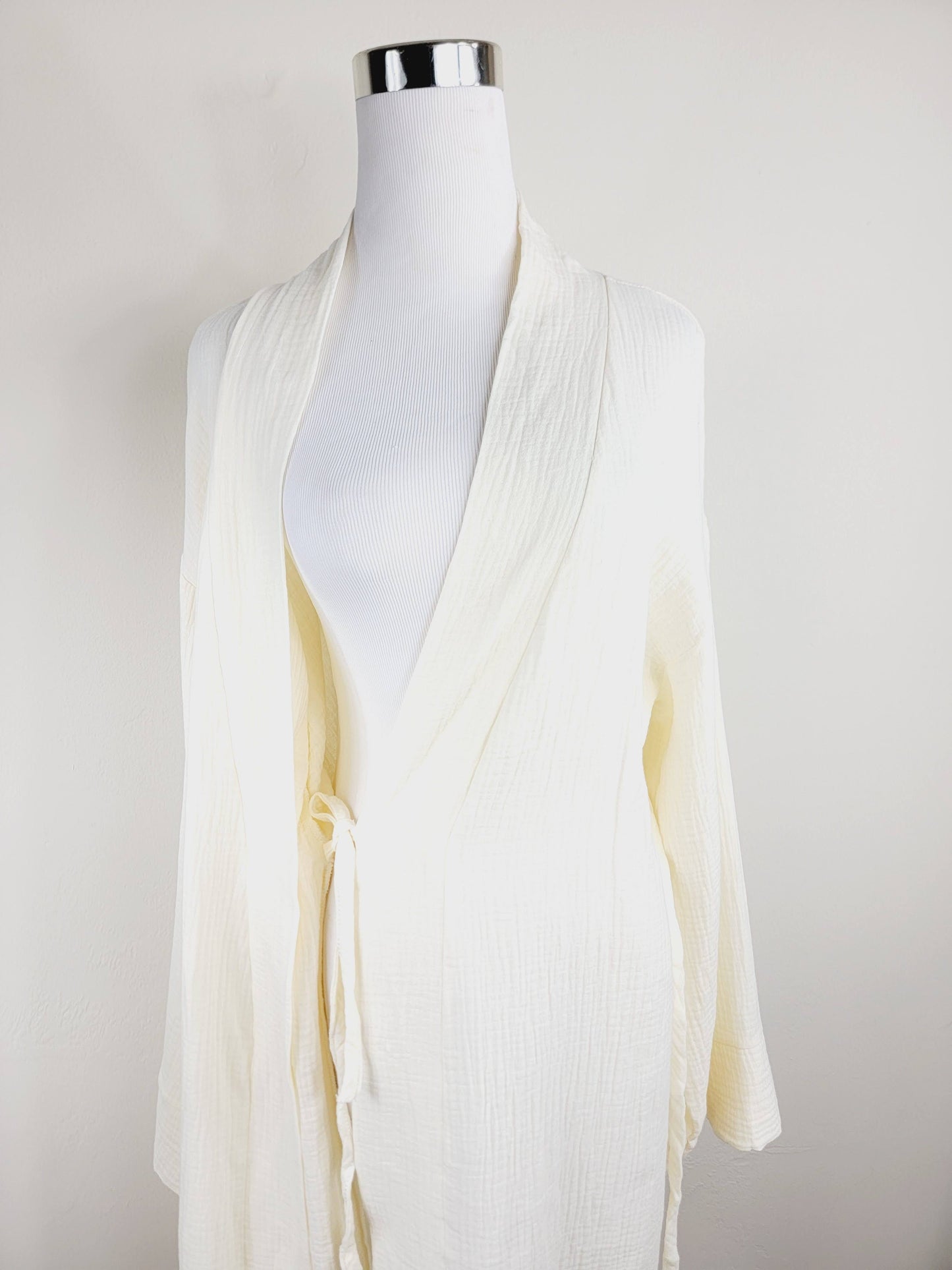 Women's Cotton Muslin Wrap Robe — Lightweight Breathable Belted Loose Sleeve Airy Style - Robes