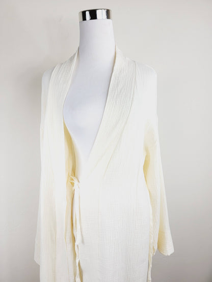 Women's Cotton Muslin Wrap Robe — Lightweight Breathable Belted Loose Sleeve Airy Style - Robes