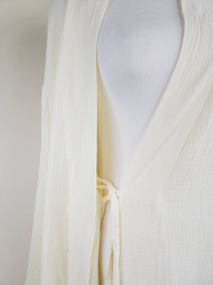 Women's Cotton Muslin Wrap Robe — Lightweight Breathable Belted Loose Sleeve Airy Style - Robes