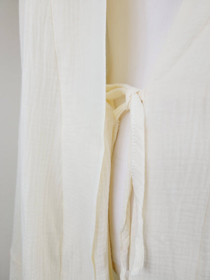 Women's Cotton Muslin Wrap Robe — Lightweight Breathable Belted Loose Sleeve Airy Style - Robes