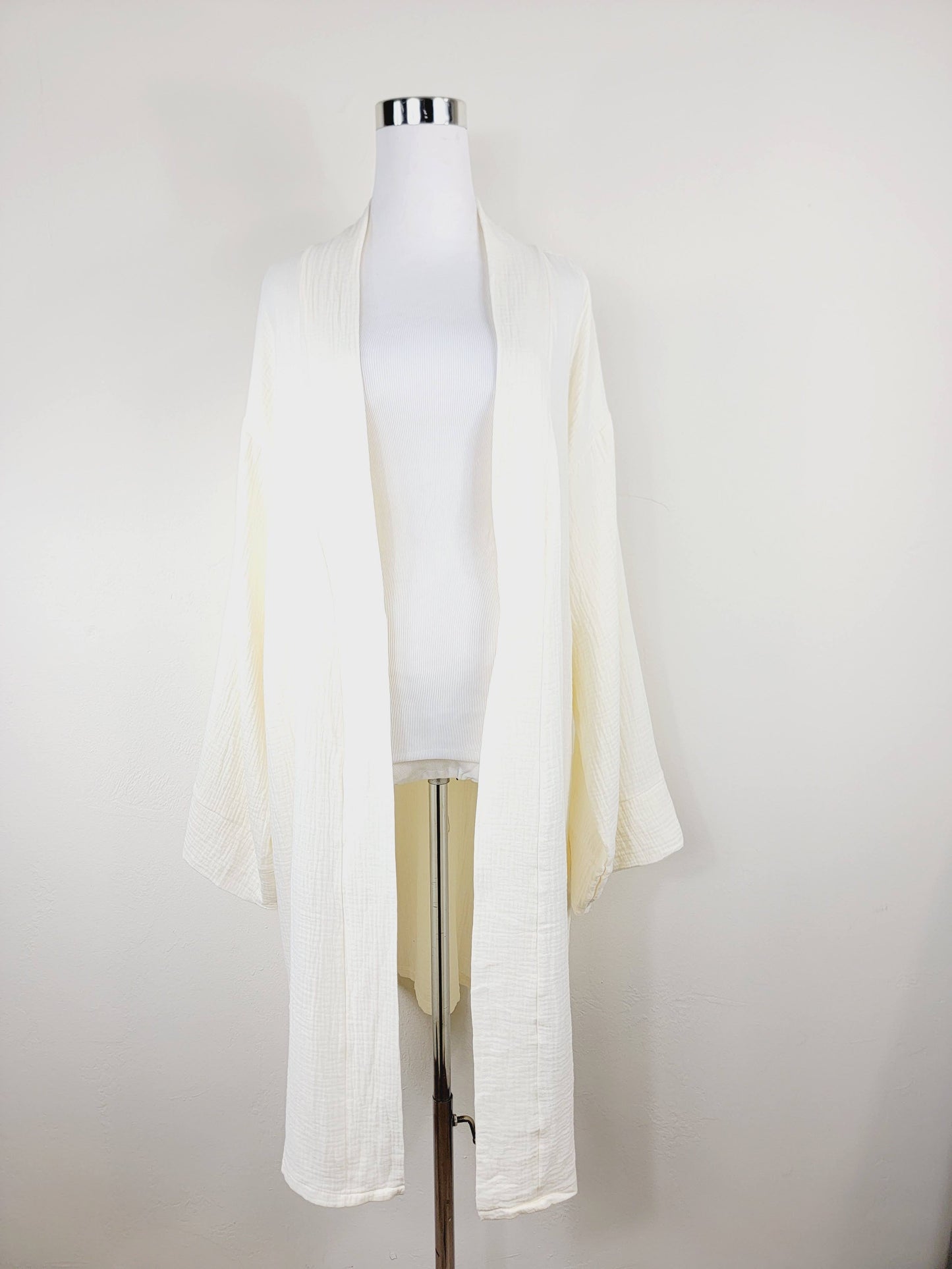 Women's Cotton Muslin Wrap Robe — Lightweight Breathable Belted Loose Sleeve Airy Style - Robes